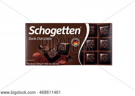 Kharkiv, Ukraine - December 18, 2020: Schogetten Chocolate Pack. Dark Chocolate Produced By Ludwig S