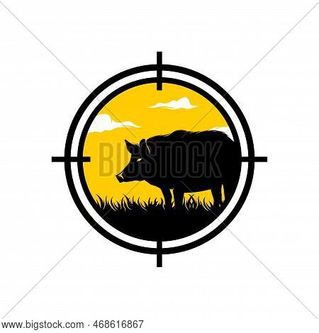 Hunter Logo Design. Pig Hunter Illustration Logo Vector