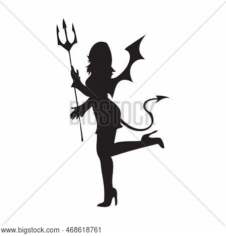 Demon Girl With Tail, Wings And Trident
