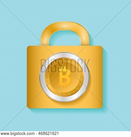 Locked Bitcoin Coin. Bitcoin Security Vector Design Concept. Cryptocurrency Vector Illustration. Bit