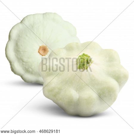Two Fresh Pattypan Squashes On White Background