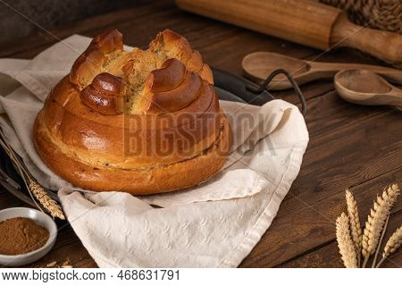 Fogaça On Kitchen Countertop Traditional Cake From Santa Maria Da Feira, Aveiro, Portugal.