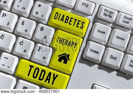 Handwriting Text Diabetes Therapy. Business Concept Aim To Achieve Lower Average Blood Glucose Resul