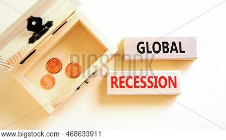 Global Recession Symbol. Concept Words Global Recession On Wooden Blocks. Beautiful White Table Whit