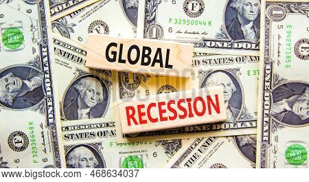 Global Recession Symbol. Concept Words Global Recession On Wooden Blocks. Beautiful Background From 