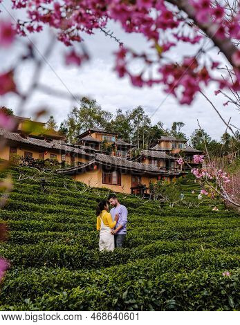 A Couple Of Men And Women Visit The Chinese Village Mae Hong Son, Ban Rak Thai, A Chinese Settlement