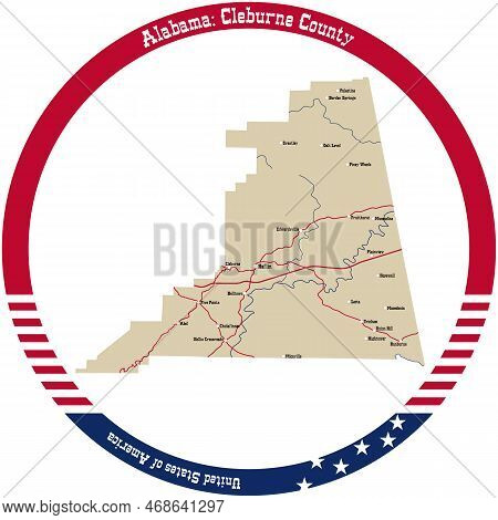 Map Of Cleburne County In Alabama, Usa Arranged In A Circle.