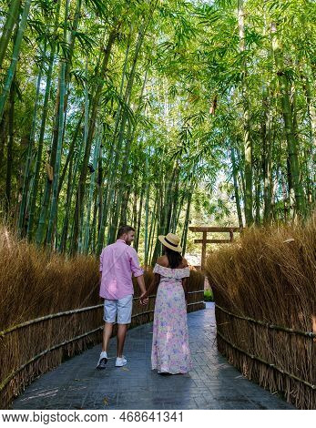 The Couple Visits A Bamboo Forest In Chiang Mai Thailand, Japanes Garden In Thailand