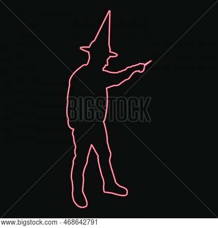 Neon Wizard Holds Magic Wand Trick Waving Sorcery Concept Magician Sorcerer Fantasy Person Warlock M