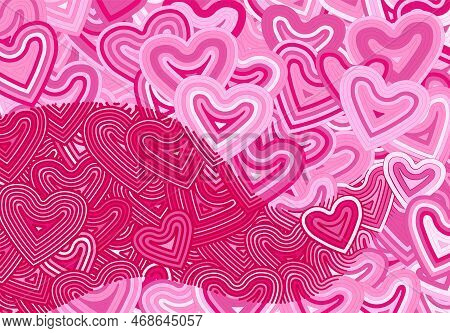 Valentines Day Greeting Card Template Or Background With Hearts And Line Ornament. Retro Fashion Hip