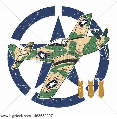 Airplane Of The American Launch Of The Second World War In The Background Of The Military Symbol.