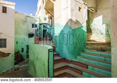 Colorful Street, Square And Stairs In Moulay Idriss, Morocco, North Africa