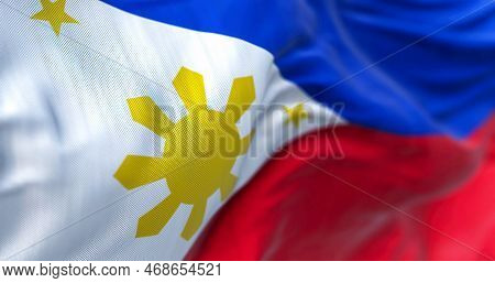 Philippines National Flag Waving. The Republic Of The Philippines Is An Archipelagic Country In Sout