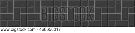 Black Cobblestone Tile Background. Causeway Texture. Stone Or Ceramic Brick Wall Seamless Pattern. K