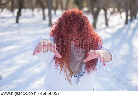 The Plump-cheeked Woman Threw Her Red Hair Over Her Face And Held Out Her Arms Like A Zombie. Girl F