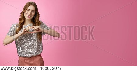 Charming Lovely Glamour European Girlfriend Expressing Love Sympathy Afferction Smiling Cute Show He