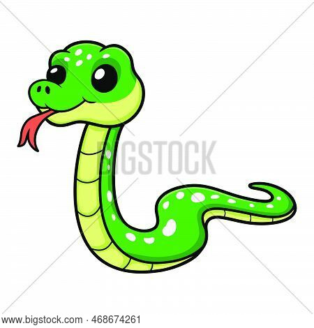 Vector Illustration Of Cute Green Tree Python Cartoon