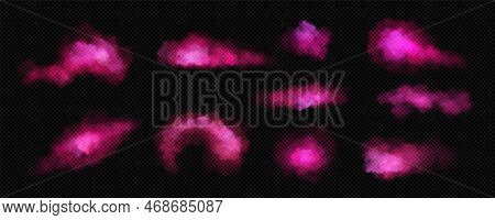 Pink Clouds Of Smoke, Fog Or Steam. Magic Dust Splashes, Color Powder Explosion Texture. Smog Or Mis