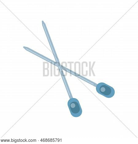 Metal Knitting Needles Cartoon Illustration. Colorful Knitting Tool To Work With Wool Yarn Isolated 