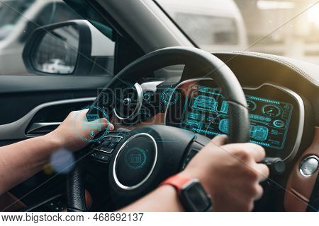 A Futuristic Vehicle And A Graphic User Interface (gui). Connected, Intelligent Vehicles 