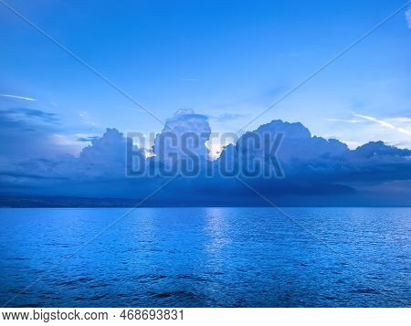 Lovran Coastline, Panoramic Image Of Beautiful Landscape In Kvarner Gulf Of Adriatic Sea In Croatia