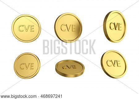 3d Illustration Set Of Gold Cape Verdean Escudo Coin In Different Angels On White Background