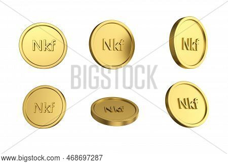 3d Illustration Set Of Gold Eritrean Nakfa Coin In Different Angels On White Background