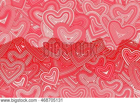 Valentines Day Greeting Card Template Or Background With Hearts And Line Ornament. Retro Fashion Hip