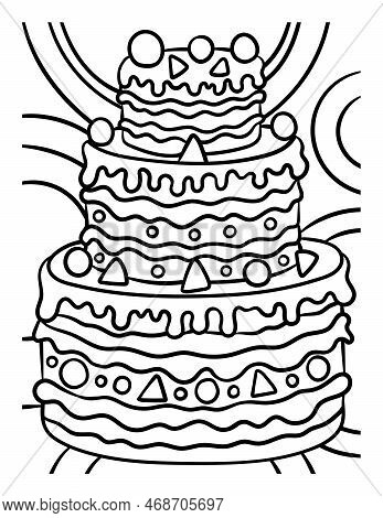 A Cute And Funny Coloring Page Of A 3 Layer Cake. Provides Hours Of Coloring Fun For Children. To Co