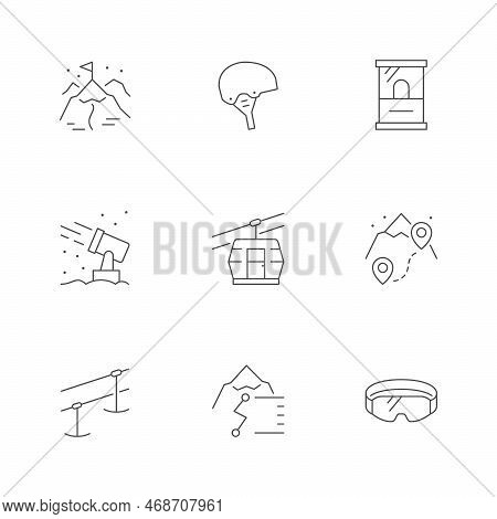 Set Line Icons Of Ski Resort Isolated On White