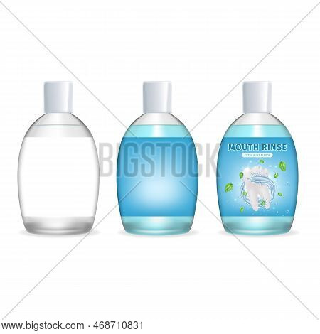 Realistic Detailed 3d Mouth Rinse Bottle Mpty Template Mockup And With Label Set . Vector Illustrati