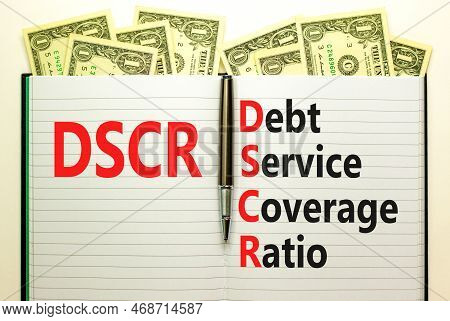 Dscr Debt Service Coverage Ratio Symbol. Concept Words Dscr Debt Service Coverage Ratio On White Not