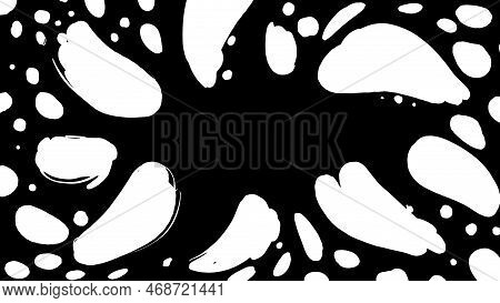 Frame With White Flowing Blots On A Black Background. Snowballs Filling The Space. Stock Vector Illu