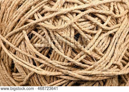 A Skein Of Linen String, Cord Isolated. Coil Of Twine. Jute Rope. Hemp Thread Isolated. A Skein Of B