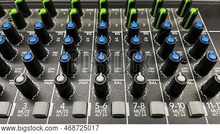 Audio Mixer, Remote Control Dj. Buttons On The Remote Control To Control The Sound. Close-up Of The