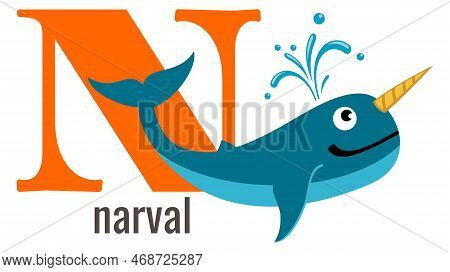 N Card. Alphabet Animal. English Vocabulary Word
