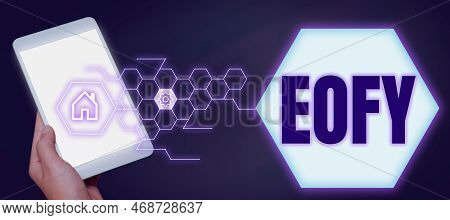 Hand Writing Sign Eofy. Business Concept A Mega Sale Held On An End Of A Financial Year