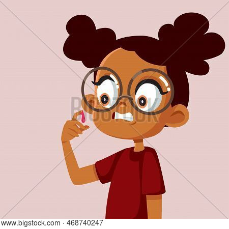 Little Girl Injured Her Finger Afraid To See Blood Vector Cartoon