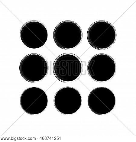 Brush Circles In Line Art Style. Round Frame Set. Grunge Texture. Vector Illustration. Stock Image.