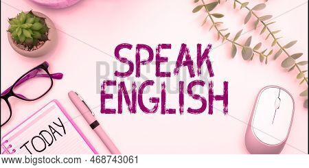 Conceptual Caption Speak English. Concept Meaning Study Another Foreign Language Online Verbal Cours