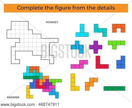 Complete The Figure. Puzzle Game With Monkey.