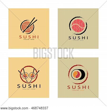 Sushi Logo Template.vector Icon Style Illustration Bar Or Shop, Sushi,salmon Roll,sushi And Rolls Wi