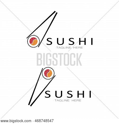 Sushi Logo Template.vector Icon Style Illustration Bar Or Shop, Sushi,salmon Roll,sushi And Rolls Wi