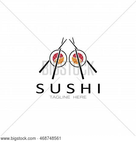 Sushi Logo Template.vector Icon Style Illustration Bar Or Shop, Sushi,salmon Roll,sushi And Rolls Wi