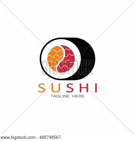 Sushi Logo Template.vector Icon Style Illustration Bar Or Shop, Sushi,salmon Roll,sushi And Rolls Wi