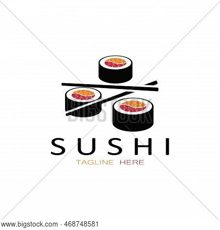 Sushi Logo Template.vector Icon Style Illustration Bar Or Shop, Sushi,salmon Roll,sushi And Rolls Wi