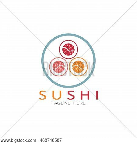 Sushi Logo Template.vector Icon Style Illustration Bar Or Shop, Sushi,salmon Roll,sushi And Rolls Wi
