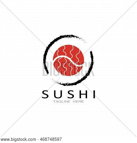 Sushi Logo Template.vector Icon Style Illustration Bar Or Shop, Sushi,salmon Roll,sushi And Rolls Wi