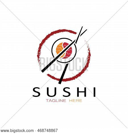 Sushi Logo Template.vector Icon Style Illustration Bar Or Shop, Sushi,salmon Roll,sushi And Rolls Wi