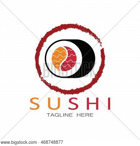 Sushi Logo Template.vector Icon Style Illustration Bar Or Shop, Sushi,salmon Roll,sushi And Rolls Wi